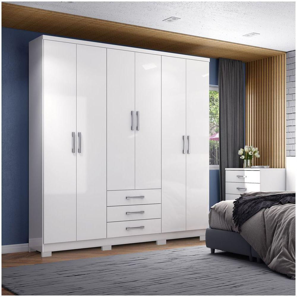 Guarda Roupa Casal 06 Portas 03 Gavetas City Henn Branco