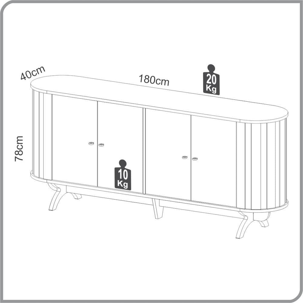 Balcão Buffet Curvo 4 Portas Em Mdf Freijó 180 Cm Tb296 Jpf