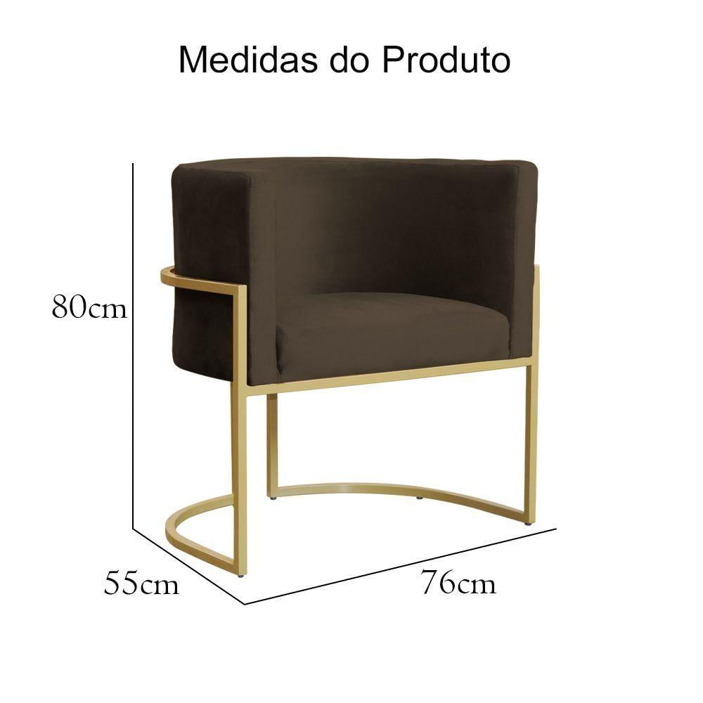 Poltrona Decorativa Dourada Base De Metalon 7decormoveis Veludo Marrom