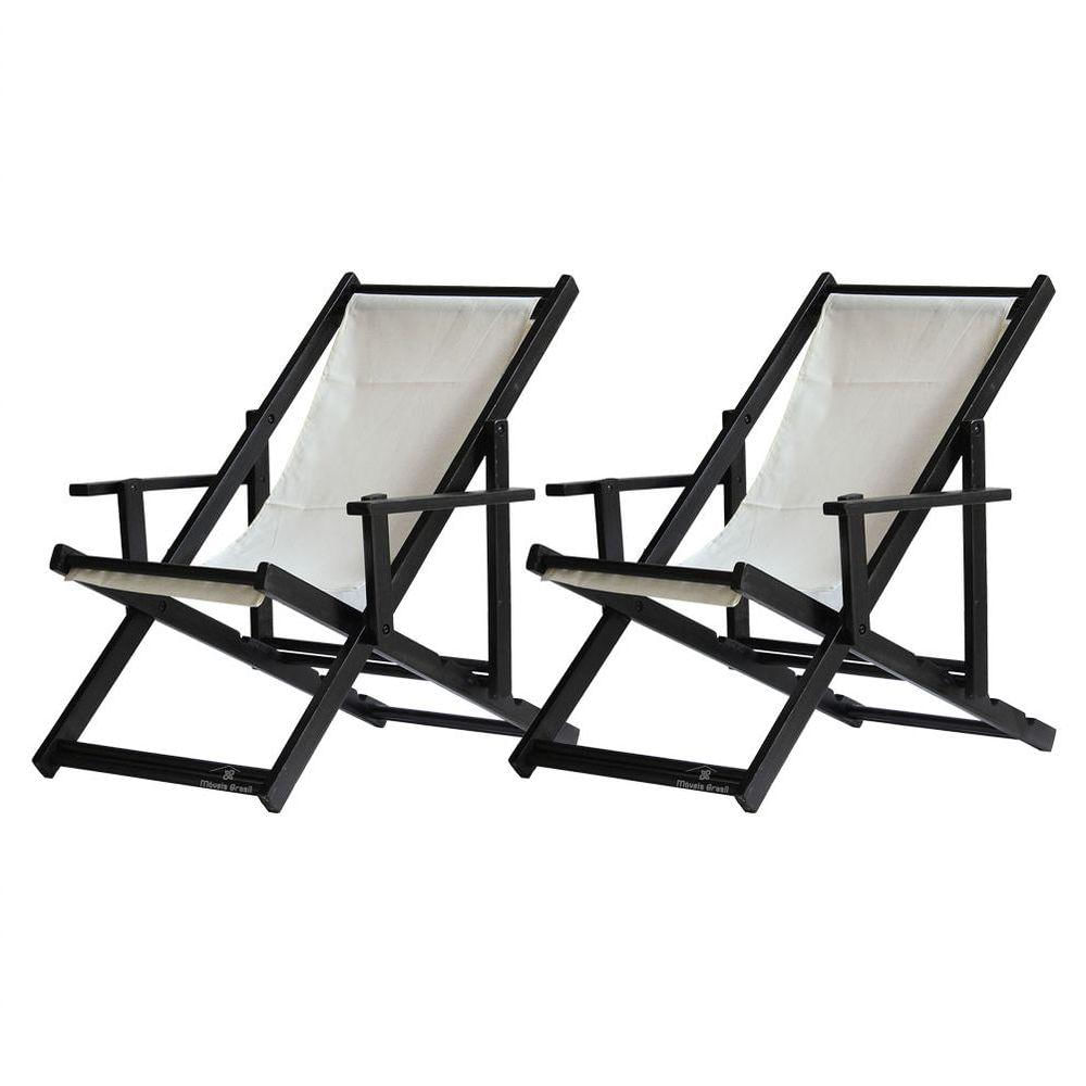 Kit 2 Espreguiçadeiras Dobrável Black Cb-branco