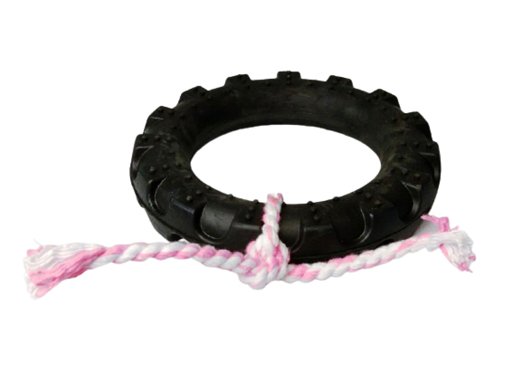 Brinquedo para cães Pneu Hard Bone Preto Laço Rosa (GG)