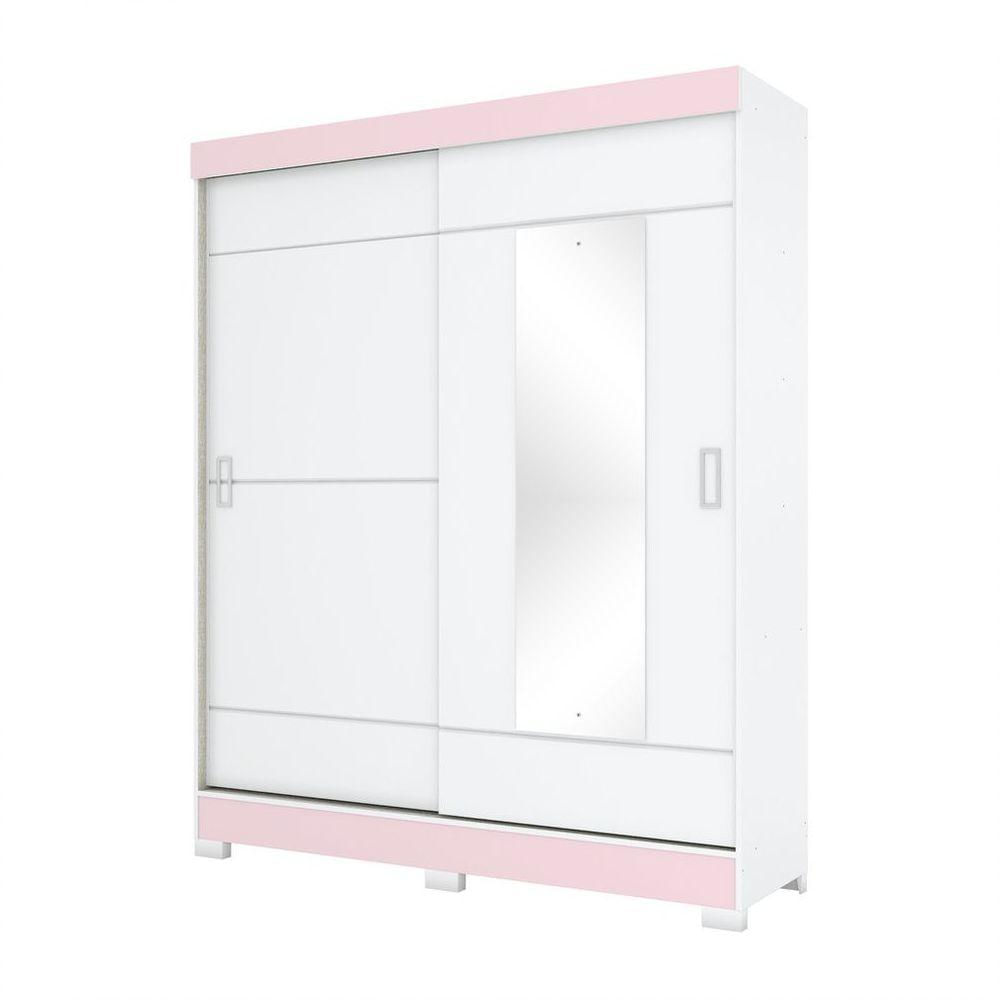 Guarda Roupa Casal 02 Portas Deslizantes 02 Gavetas Amsterdã Briz Branco/branco E Rosa Chá Ii