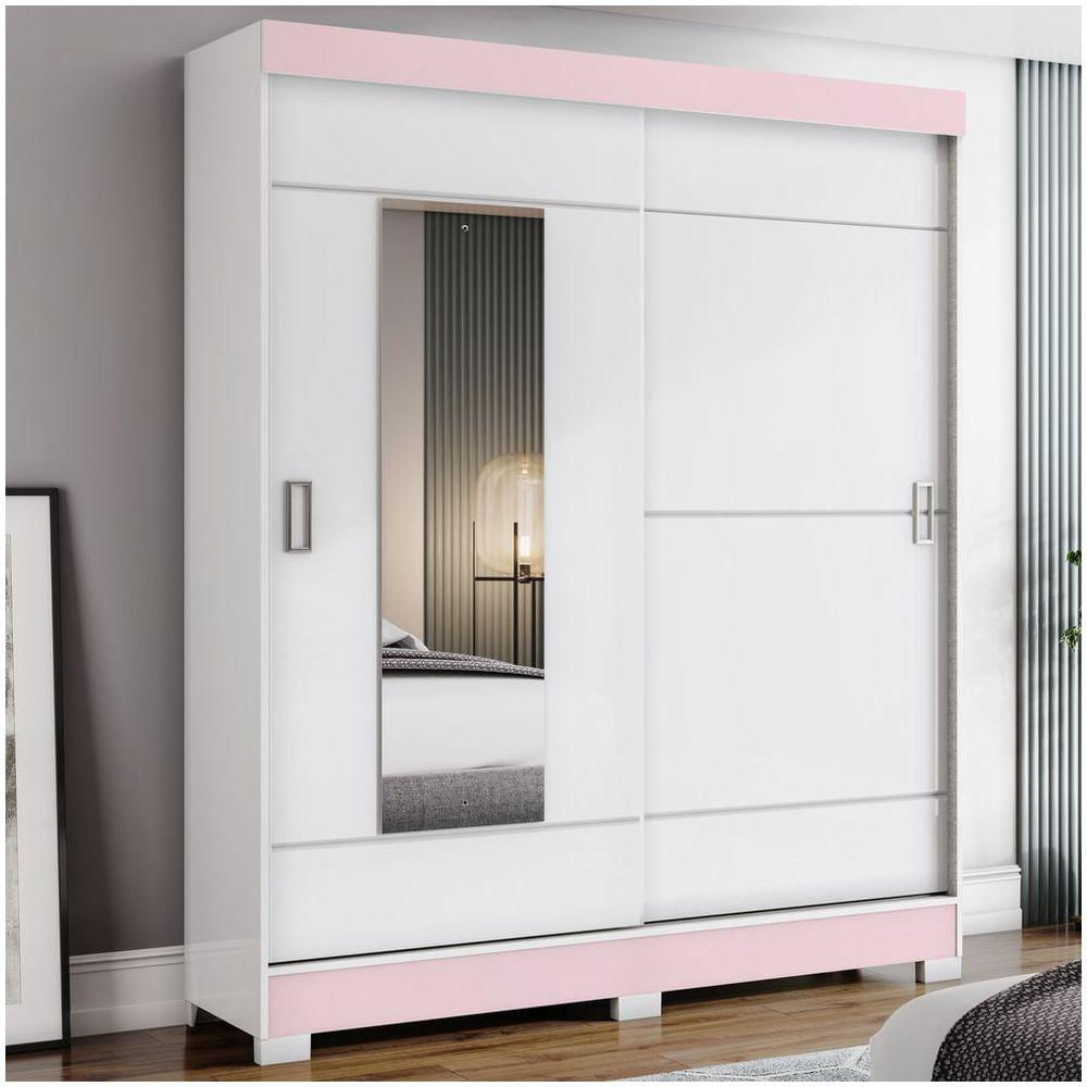 Guarda Roupa Casal 02 Portas Deslizantes 02 Gavetas Amsterdã Briz Branco/branco E Rosa Chá Ii