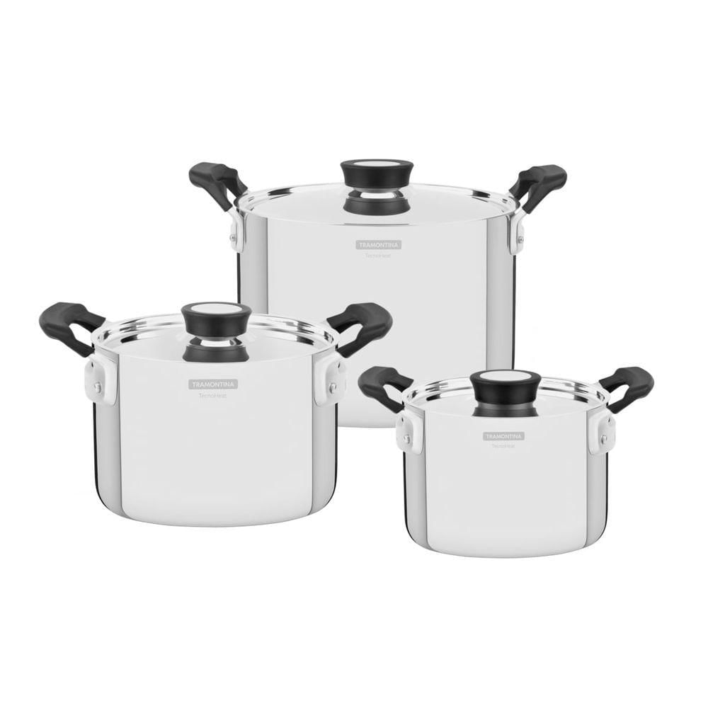 Jogo De Panelas Tramontina Grano Compact Em Aço Inox 3 Peças