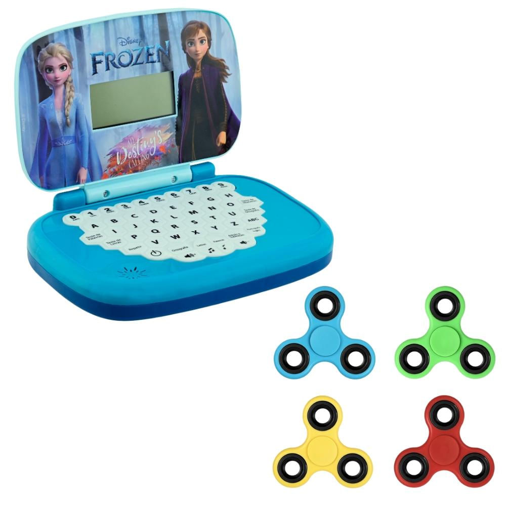 Kit Laptop Infantil Educativo Candide Frozen Bilíngue + 1 Fidget Spinner Sortido