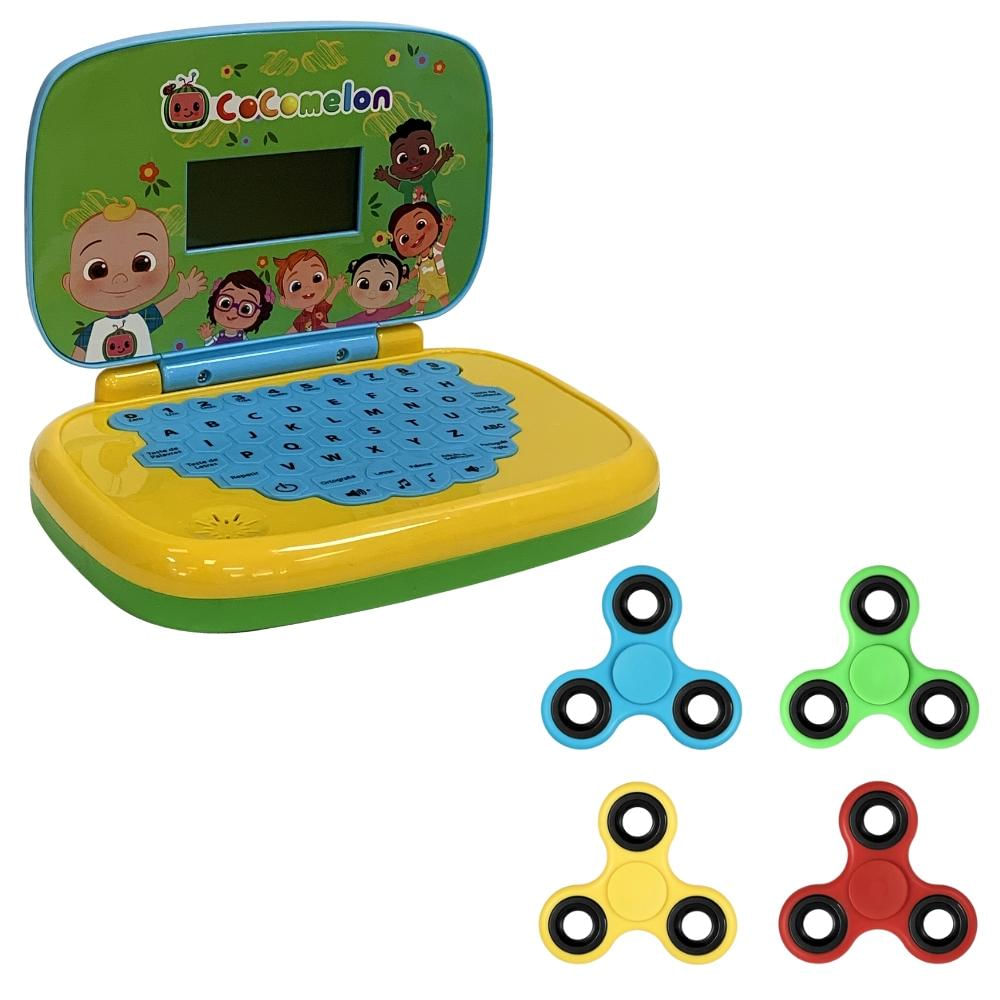 Kit Laptop Infantil Educativo Candide Cocomelon Bilíngue + 1 Fidget Spinner Sortido