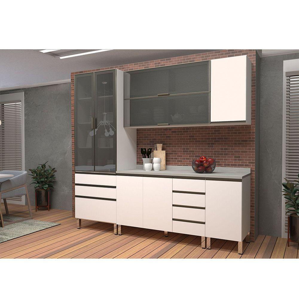 Cozinha Modulada Com Tampo 5 Peças Branco Vidro Reflecta