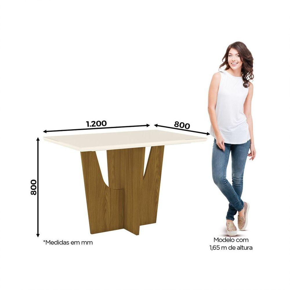 Mesa De Jantar Tampo Mdf Com Vidro 120cm Danielly Henn Nature Com Off White