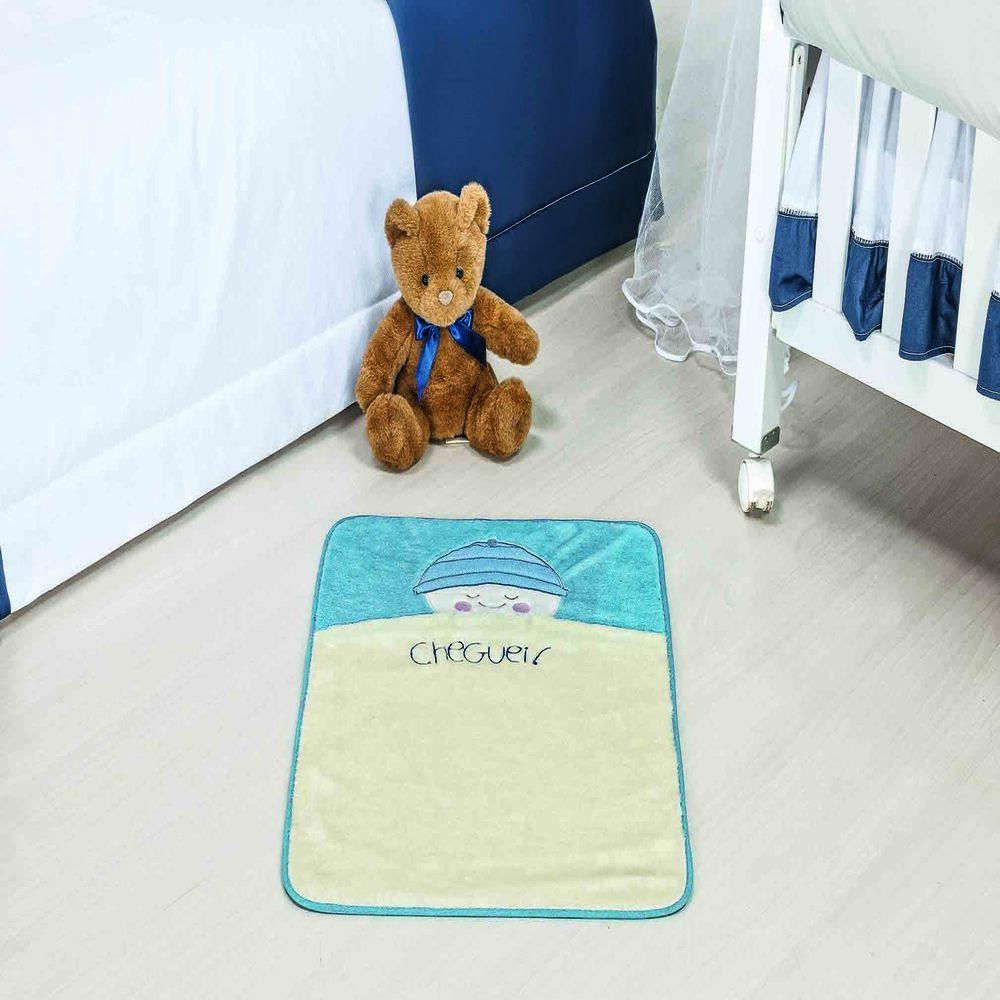 Tapete Premium Baby Bebê Cheguei 68cm x 48cm Azul Turquesa