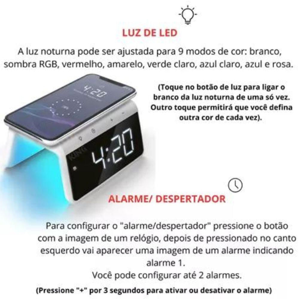 Carregador De Indução Com Relógio Despertador - Tecnologia Sem Fio Para Carregar Com Praticidade