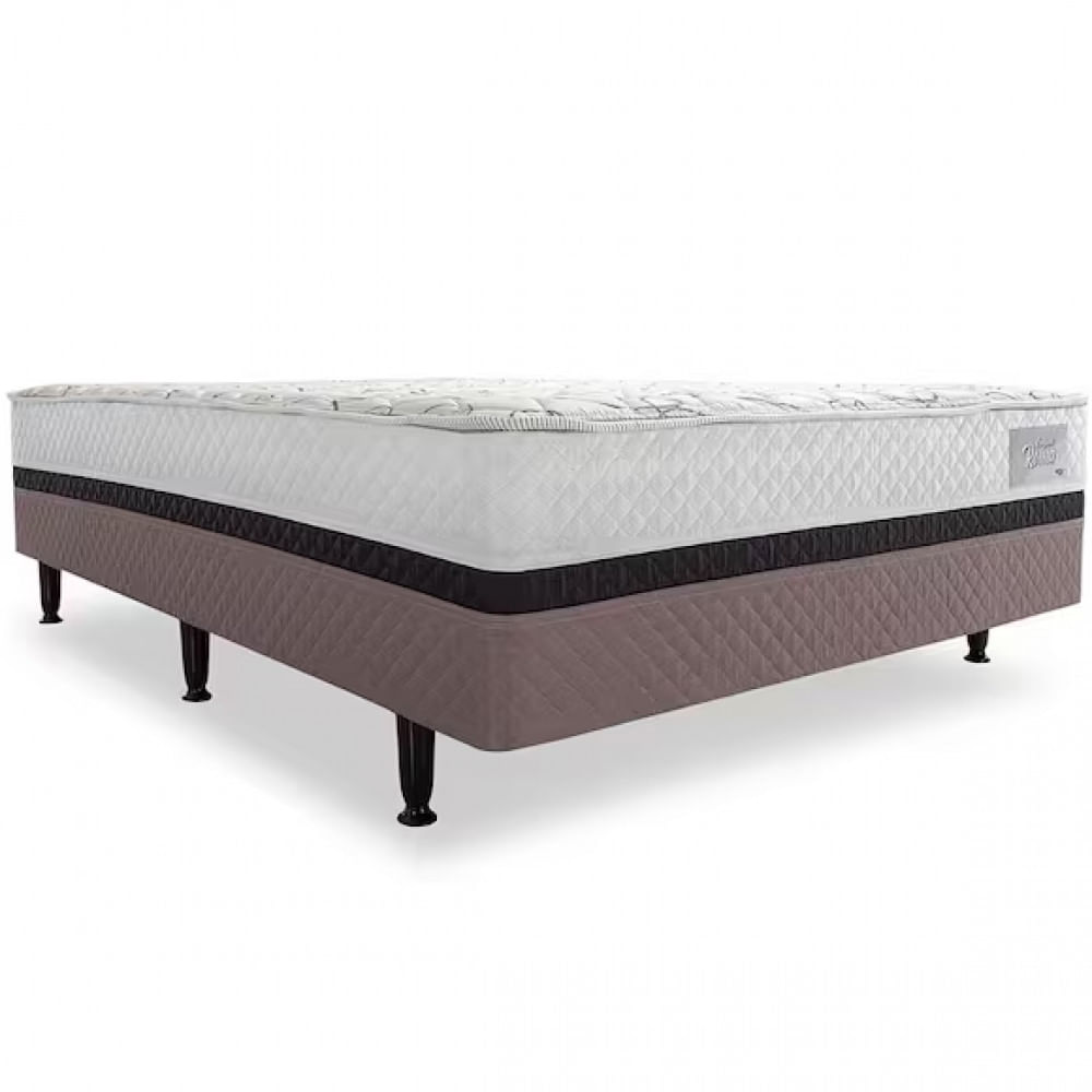 Cama Box Conjugada Casal Herval Roma Ortopédico com Espuma D20 e Tecido Poliéster 53x138x188 cm Branco com Marrom e Bege