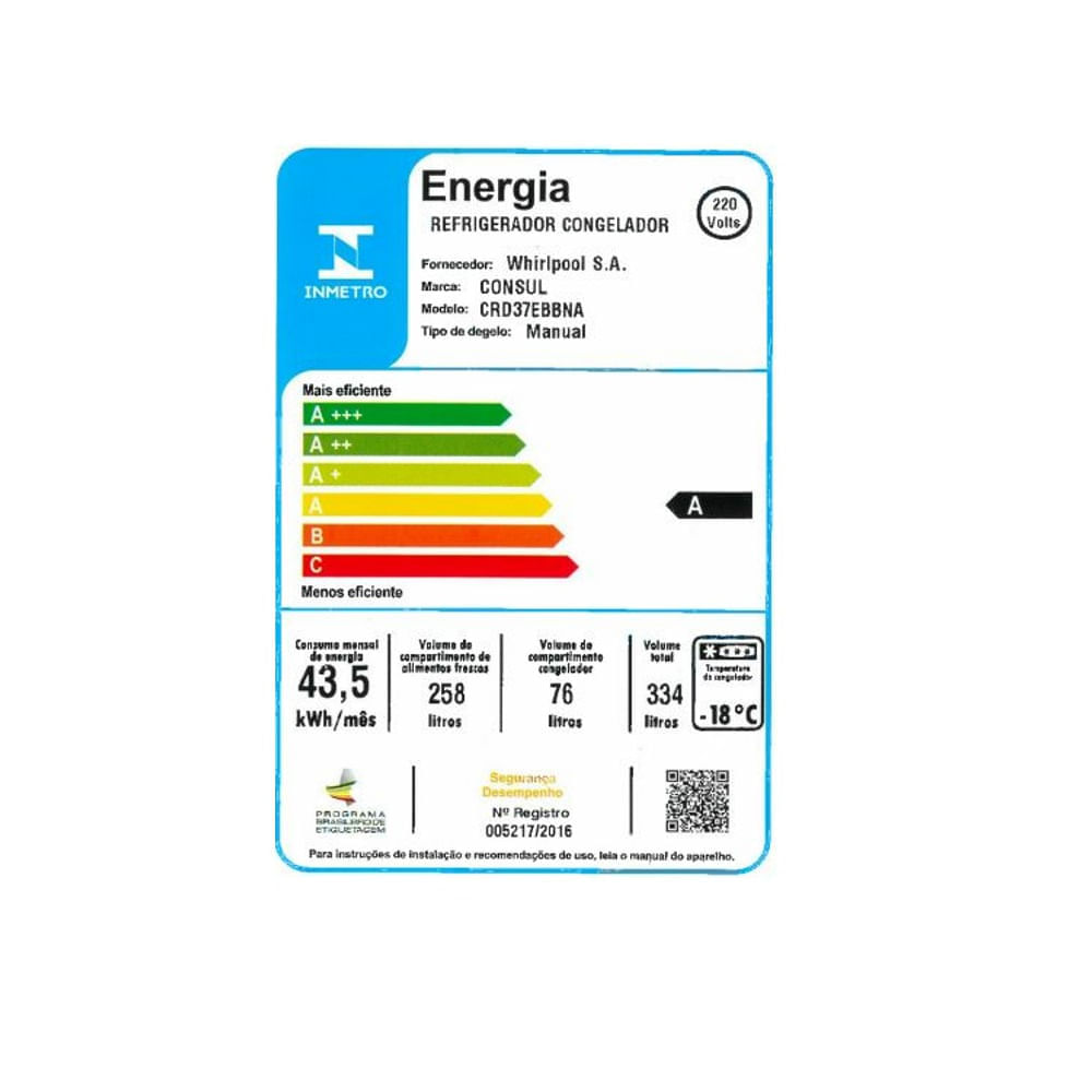 Refrigerador Consul Duplex 334 Litros Branco CRD37EBBNA – 220 Volts 220 Volts