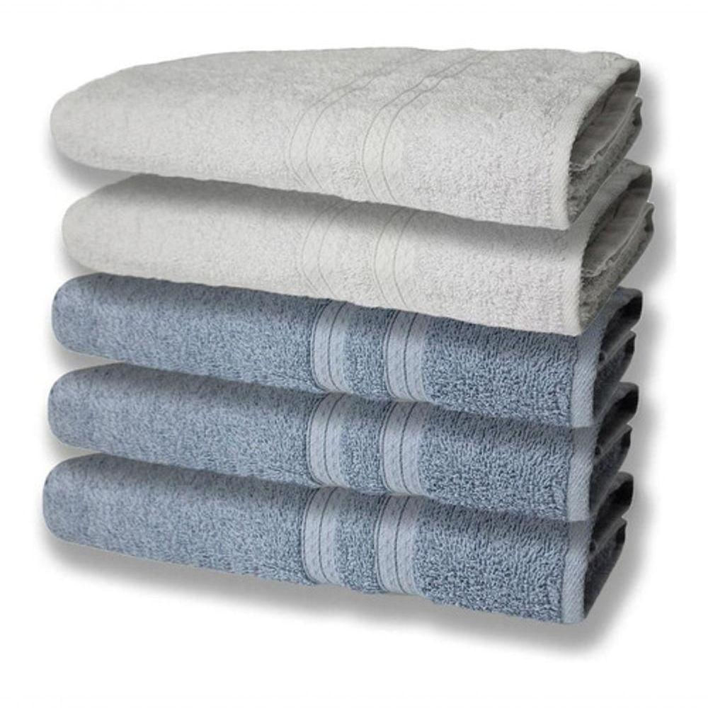 5 Toalhas Felpudas Grande E Grossa 80x150 Azul+branco