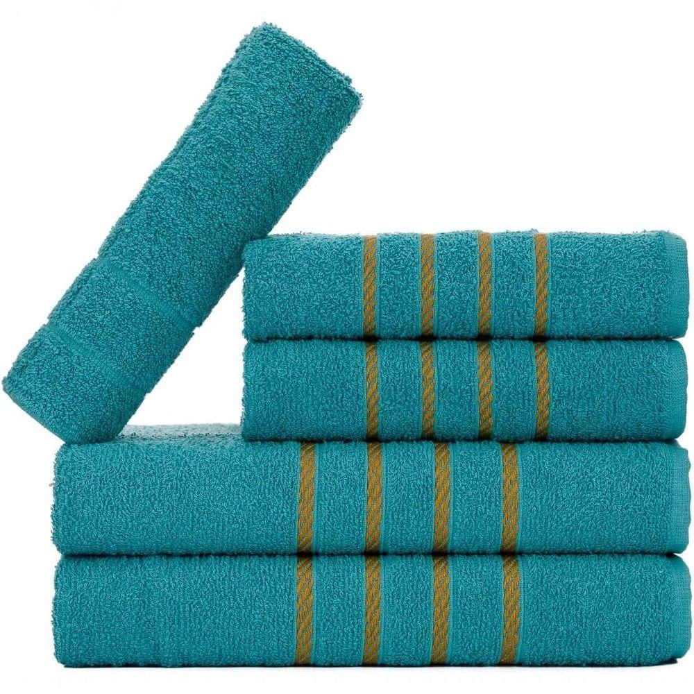 Jogo 5pçs 2 Banho + 2 Rosto + 1 Tapete P-banheiro 100% Algodão Alta Absorção - Verde Jade