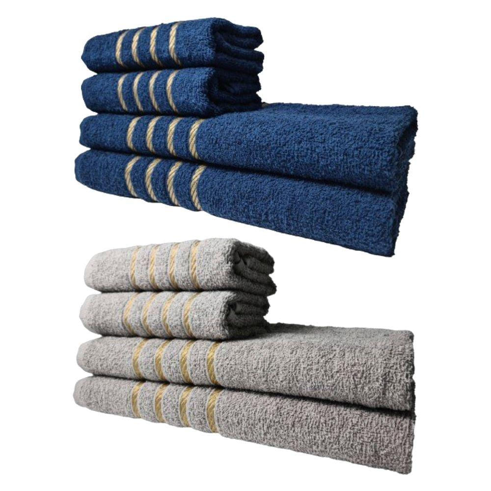 Kit 8 Toalhas Grandes Montreal 4 Banhos 4 Rostos Azul+cinza