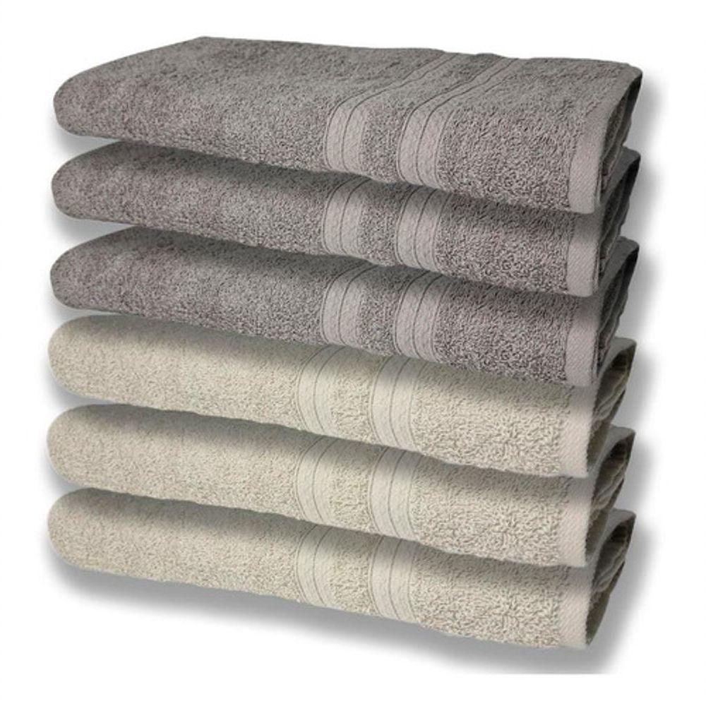 6 Toalhas Grande Felpudas E Grossa 80x150 Bege+cinza