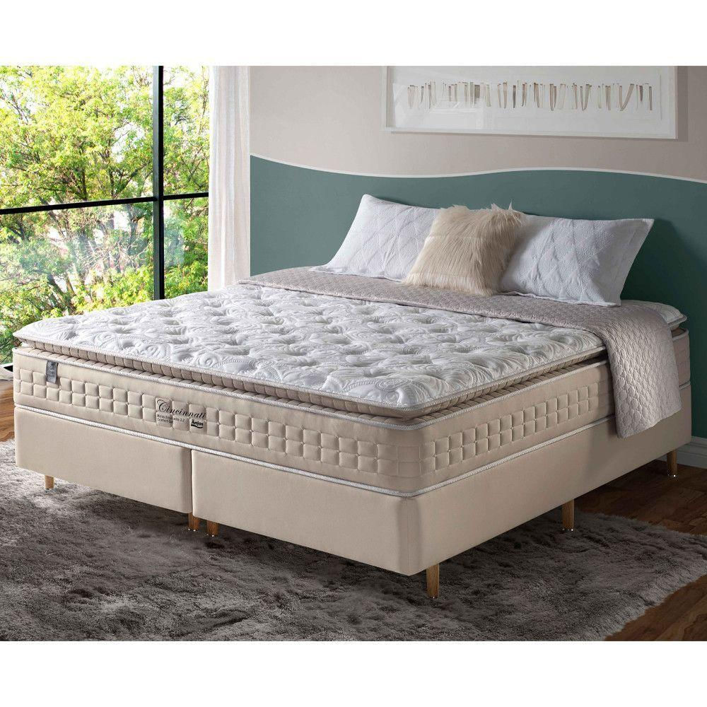 Cama Box King + Colchão Molas Ensacadas Cincinnati 193x203 Bege