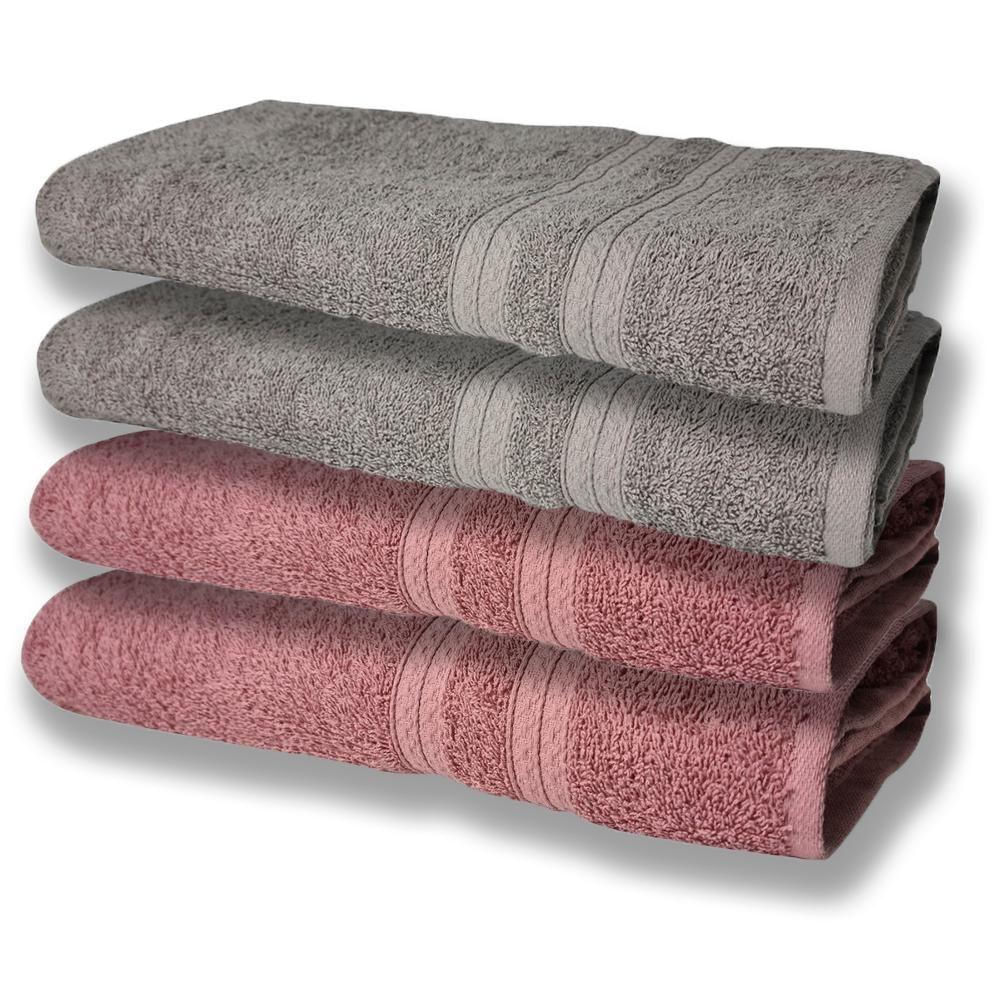 4 Toalhas Super Felpudas Grande E Grossa Algodão 80x150 Itália Soft Beka - Cinza/rosê
