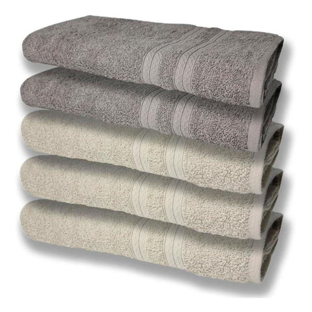 5 Toalhas Felpudas Grande E Grossa 80x150 Bege+cinza