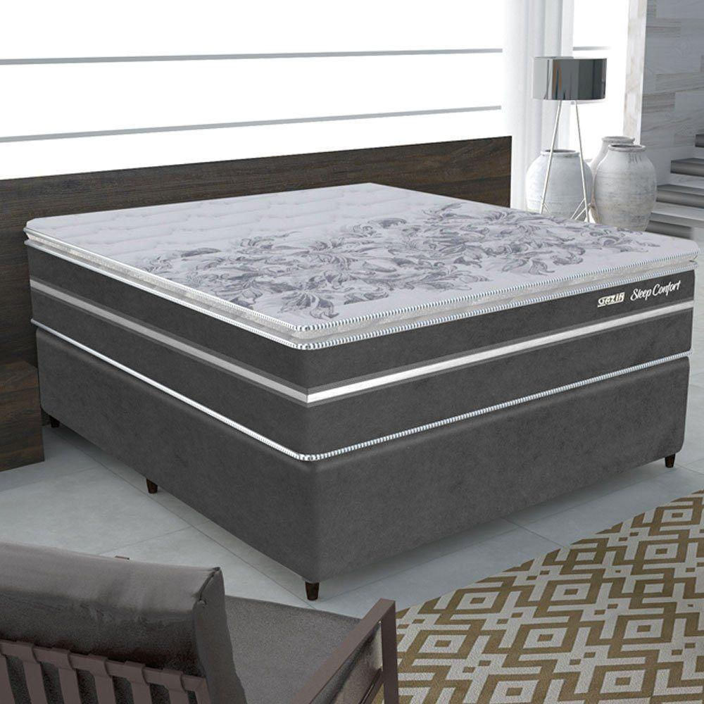 Conjunto Box Sleep Comfort 158 Queen Size Zurich/cinza Bvolt