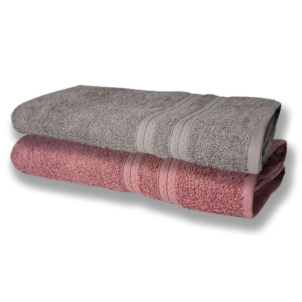 2 Toalhas Super Felpudas Grande E Grossa Algodão 80x150 Cinza+rosê