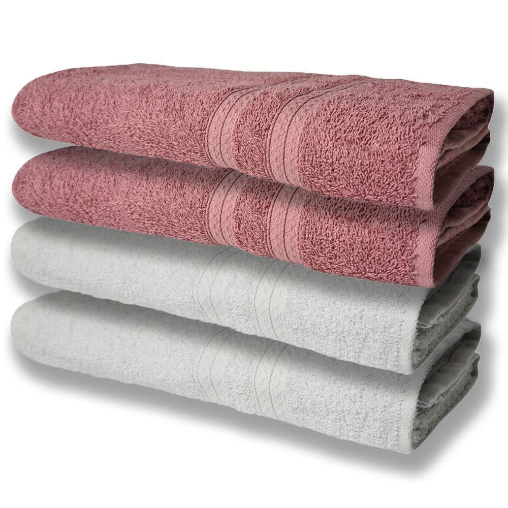 4 Toalhas Super Felpudas Grande E Grossa Algodão 80x150 Branco+rosê