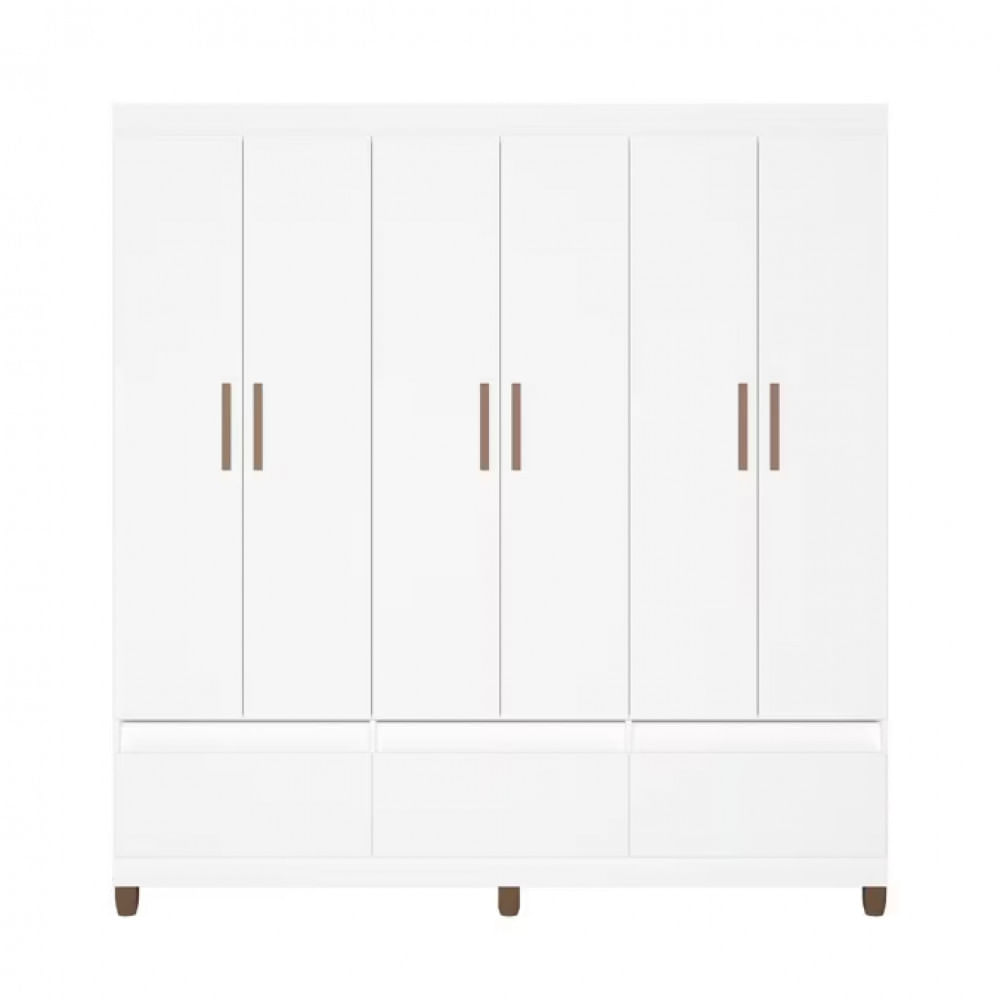 Guarda-Roupa Bartira Ilhéus com Cabideiro, 6 Portas de Bater, 3 Gavetas e 180cm de Largura Branco
