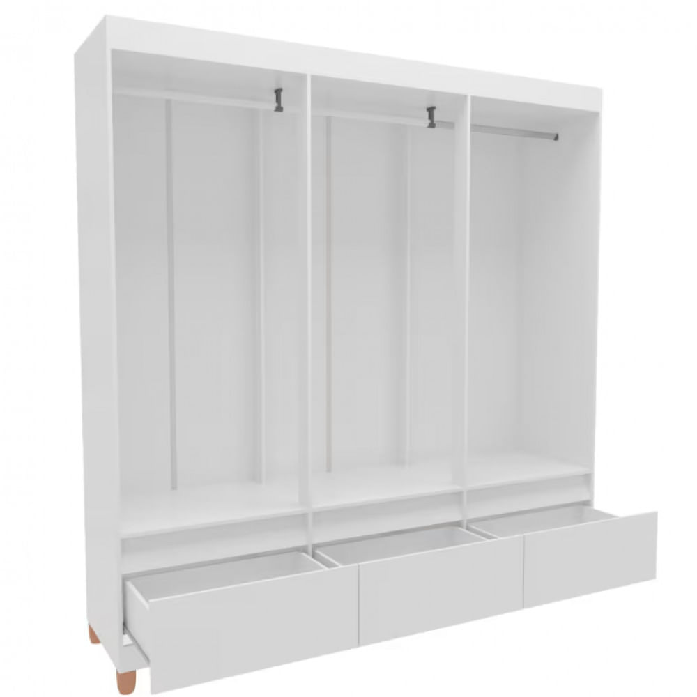 Guarda-Roupa Bartira Ilhéus com Cabideiro, 6 Portas de Bater, 3 Gavetas e 180cm de Largura Branco