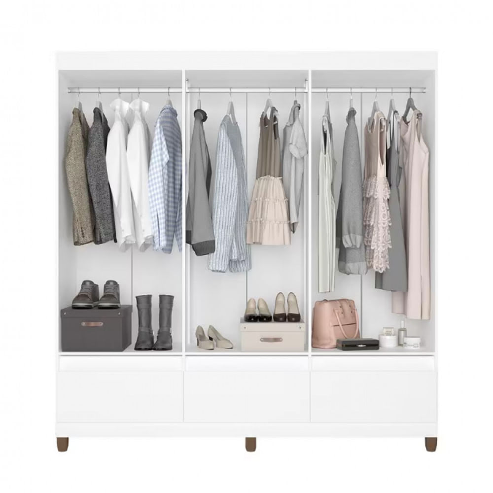 Guarda-Roupa Bartira Ilhéus com Cabideiro, 6 Portas de Bater, 3 Gavetas e 180cm de Largura Branco