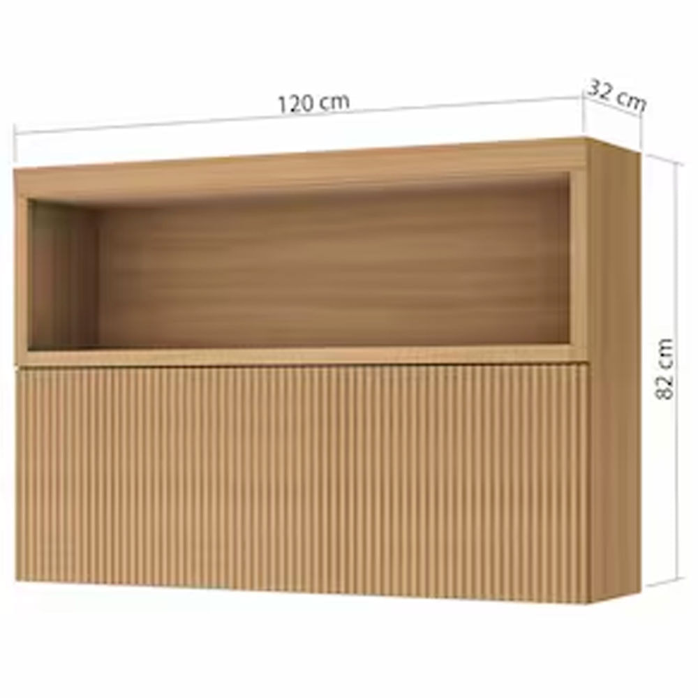 Armário Aéreo Nesher Marquesa em MDF 15mm com 1 Porta e 1 Prateleira - 120cm de largura Nature
