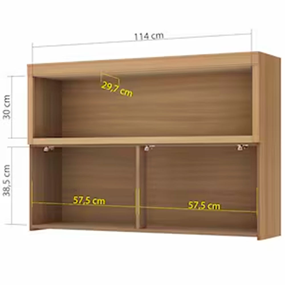Armário Aéreo Nesher Marquesa em MDF 15mm com 1 Porta e 1 Prateleira - 120cm de largura Nature