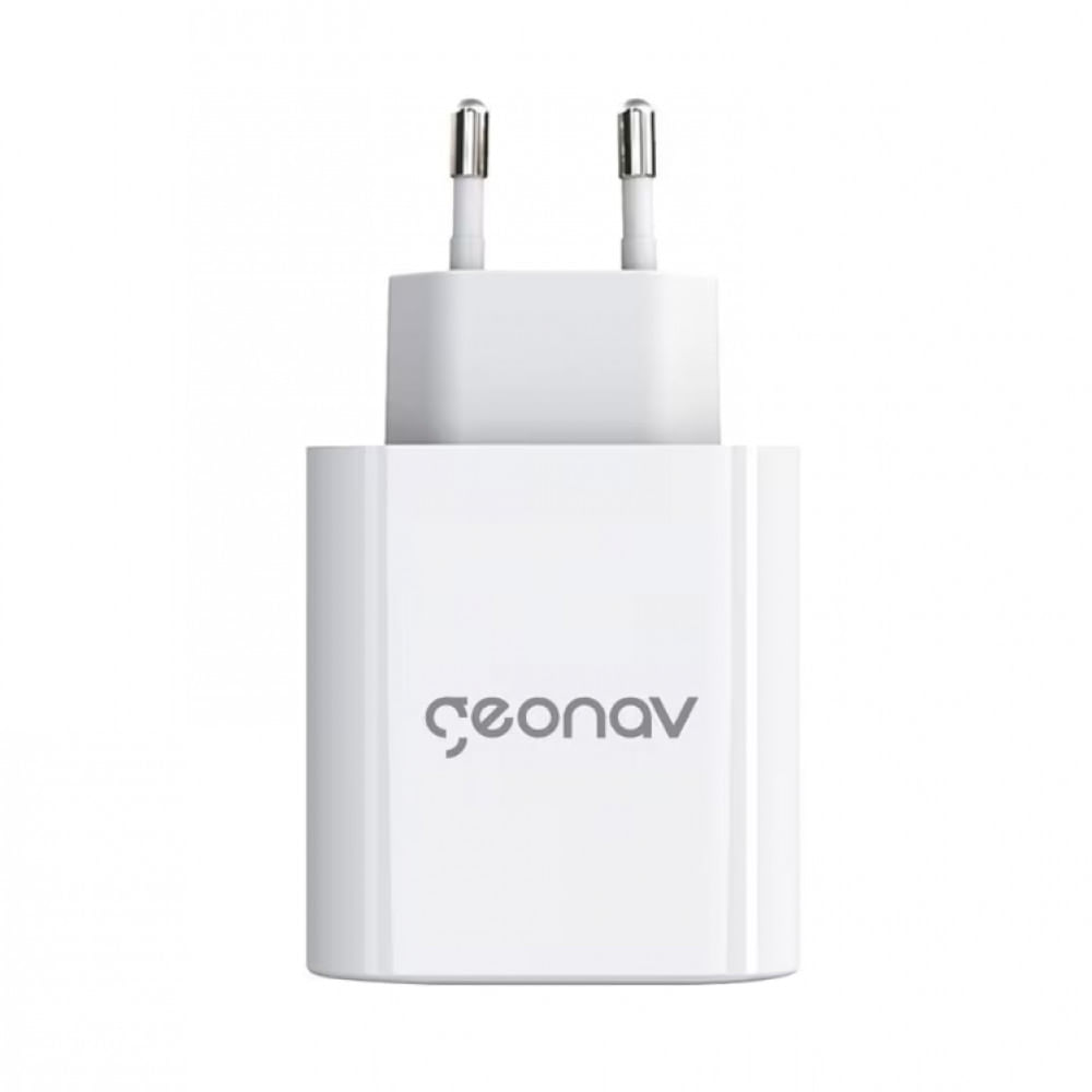 Carregador de Tomada Geonav Turbo Duo 48W com USB-A e USB-C para Celulares e Dispositivos Eletrônicos Branco