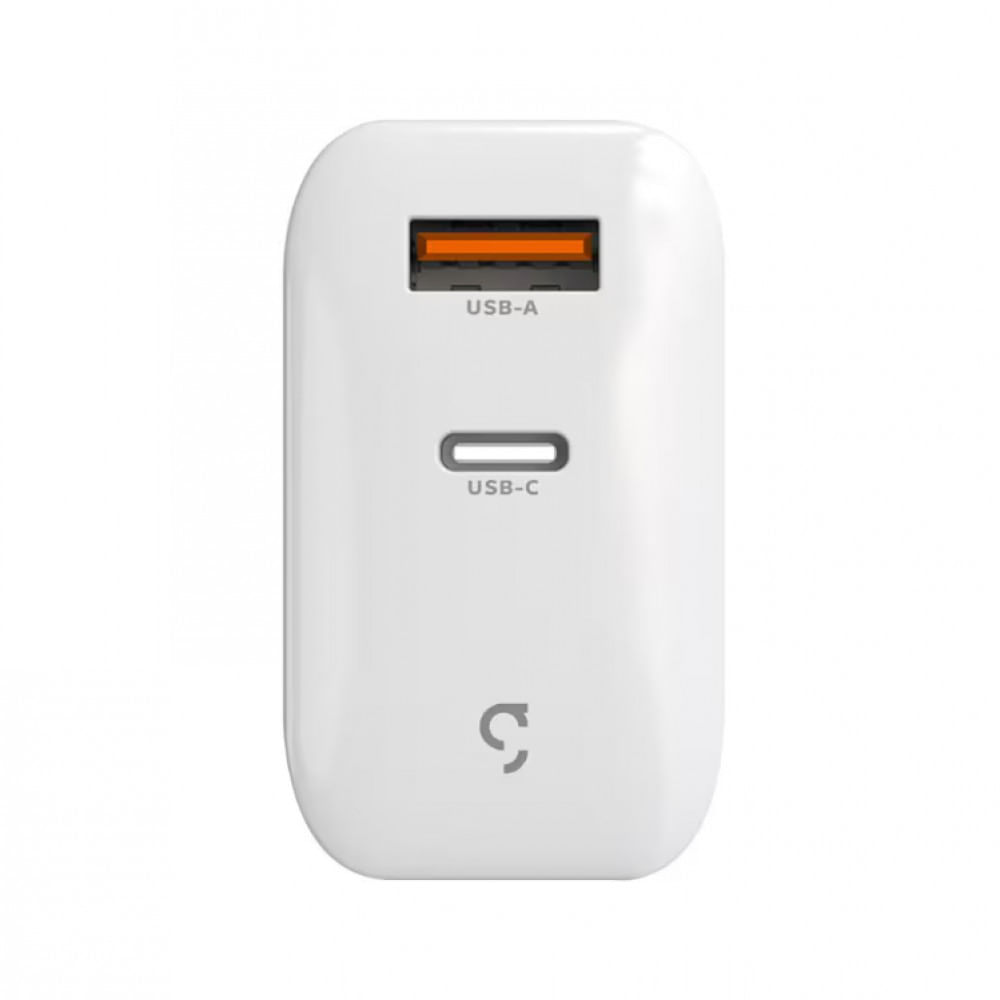 Carregador de Tomada Geonav Turbo Duo 48W com USB-A e USB-C para Celulares e Dispositivos Eletrônicos Branco