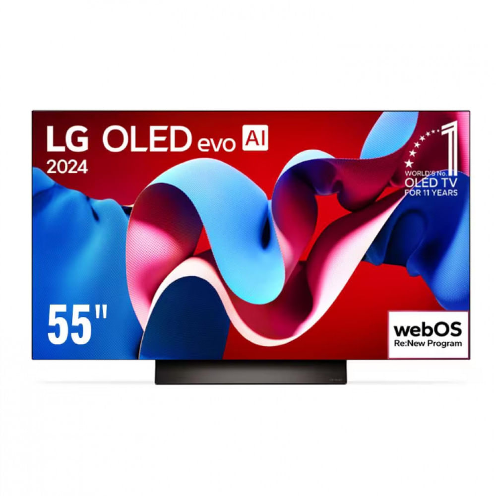 Smart TV LG 55 OLED 4K EVO OLED55C4 com processador AI alpha9 Ger7, Wi-Fi, Bluetooth, WebOS, 120Hz e LG ThinQAI