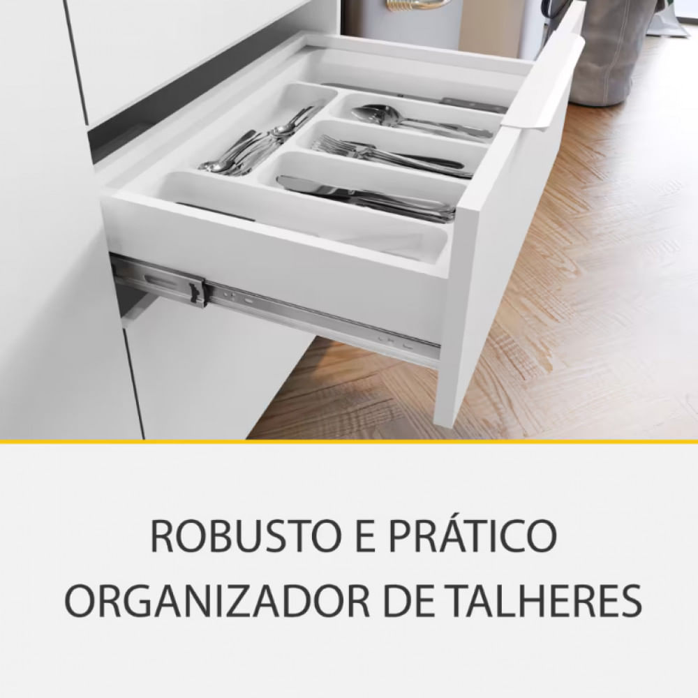 Cozinha Completa em MDF Nesher Paris Ripada com 270 cm de Largura, 7 Portas, 6 Gavetas e 11 Prateleiras Branco com Nature