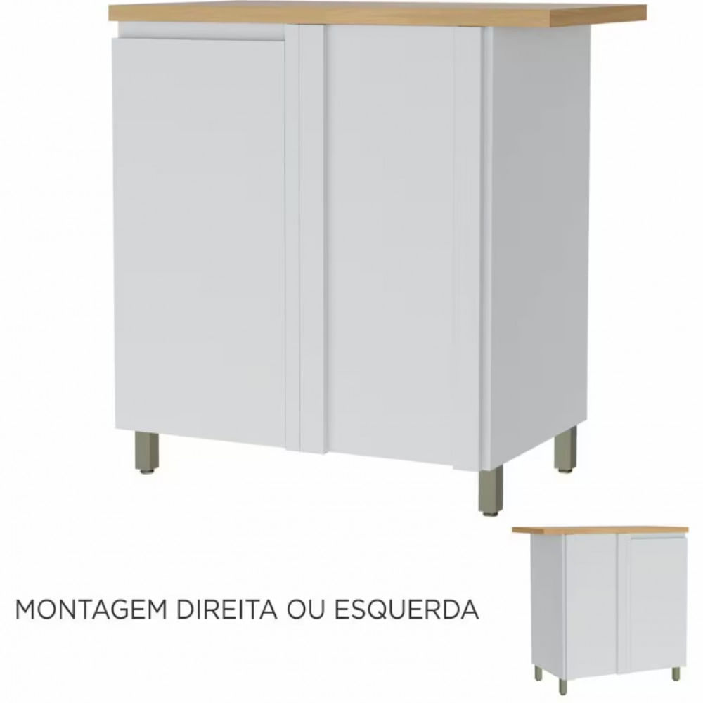 Balcão de Canto Nesher Rainha em MDF 15mm com 1 Porta e 1 Prateleira - 92cm de largura Branco com Nature