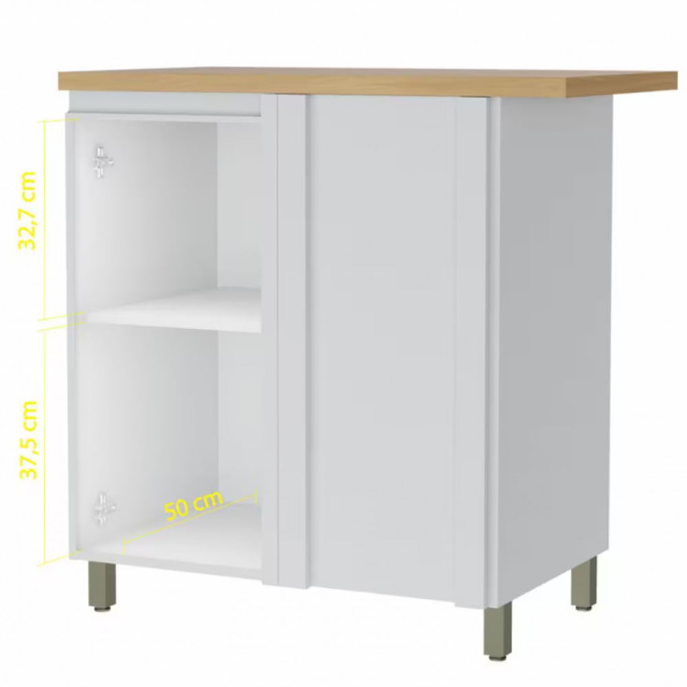 Balcão de Canto Nesher Rainha em MDF 15mm com 1 Porta e 1 Prateleira - 92cm de largura Branco com Nature