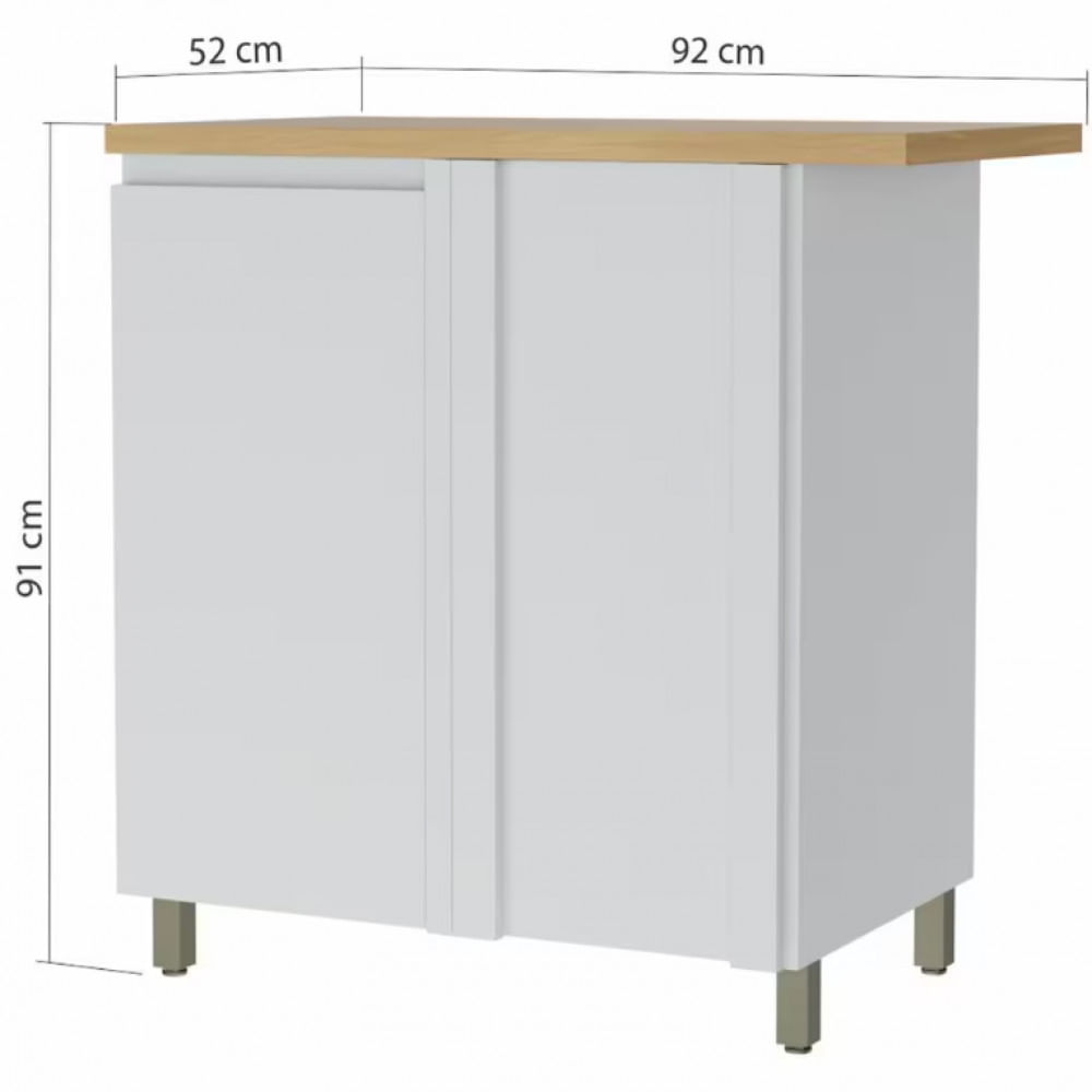 Balcão de Canto Nesher Rainha em MDF 15mm com 1 Porta e 1 Prateleira - 92cm de largura Branco com Nature