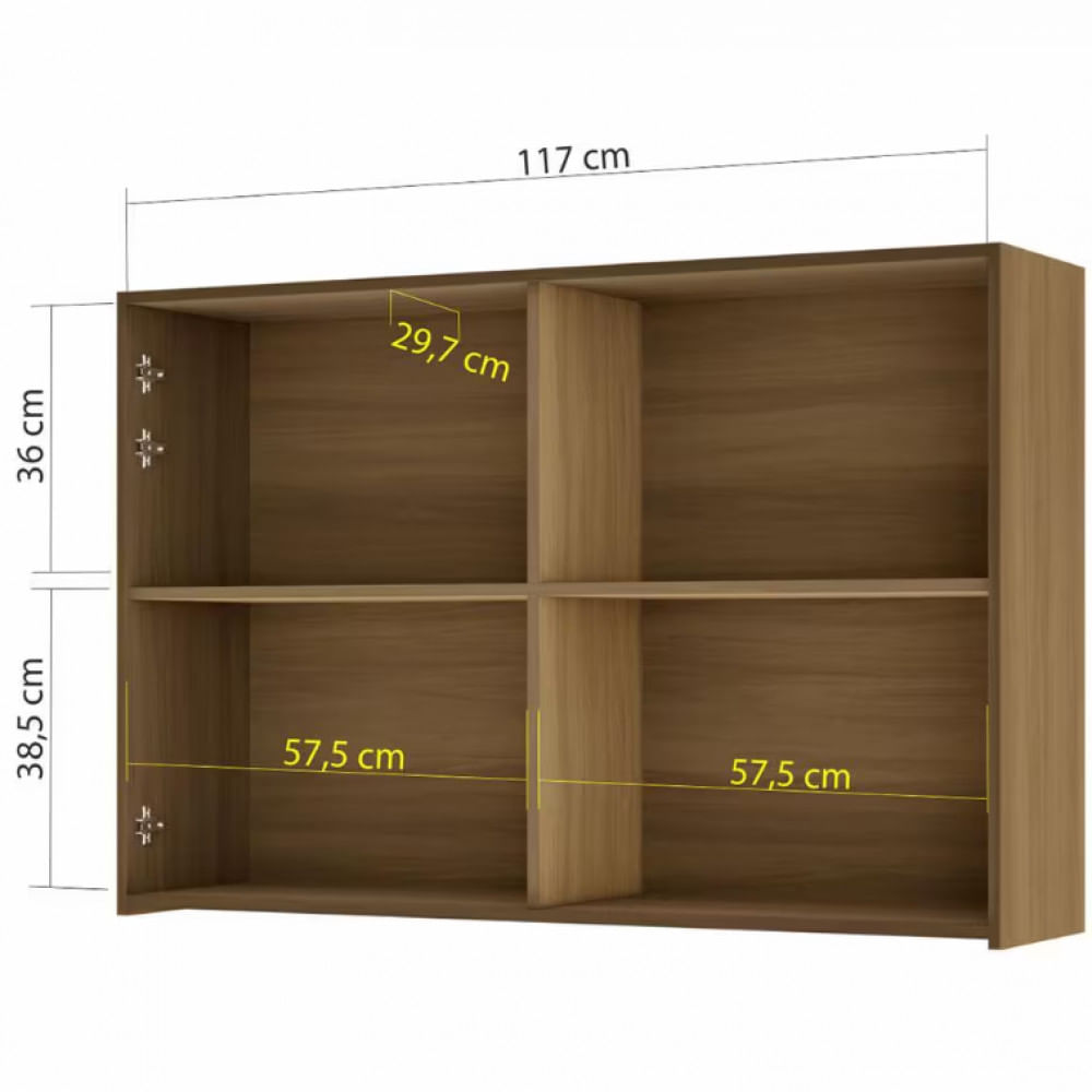 Armário Aéreo Nesher Rainha em MDF 15mm com 2 Portas e 1 Prateleira - 120cm de largura Nature