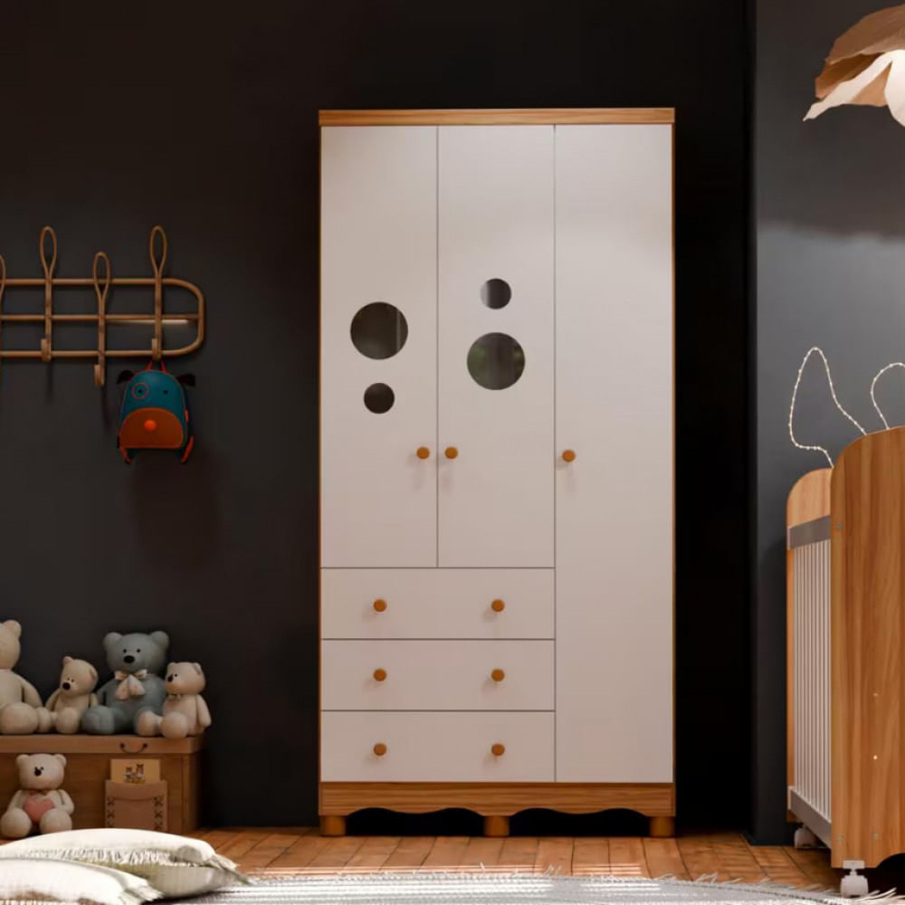 Guarda-roupa Duda Plus com 3 Portas 3 Gavetas Peroba