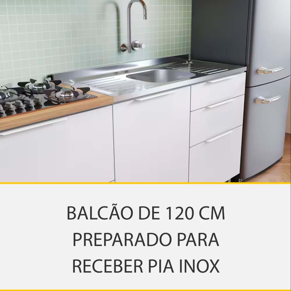Cozinha Completa em MDF Nesher Paris Ripada 260 cm de Largura, 6 Portas, 6 Gavetas e 10 Prateleiras Branco com Nature