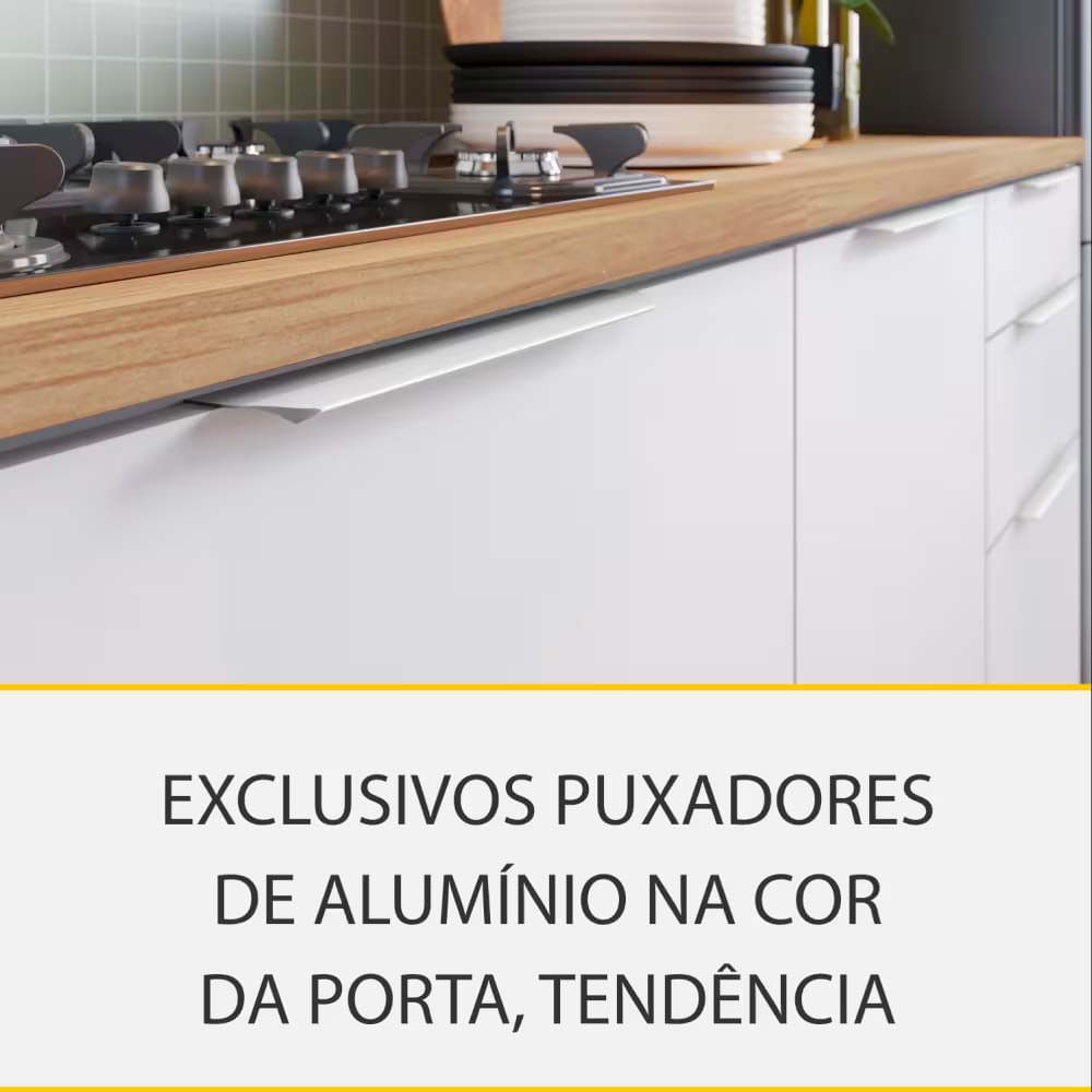 Cozinha Completa em MDF Nesher Paris Ripada 260 cm de Largura, 6 Portas, 6 Gavetas e 10 Prateleiras Branco com Nature