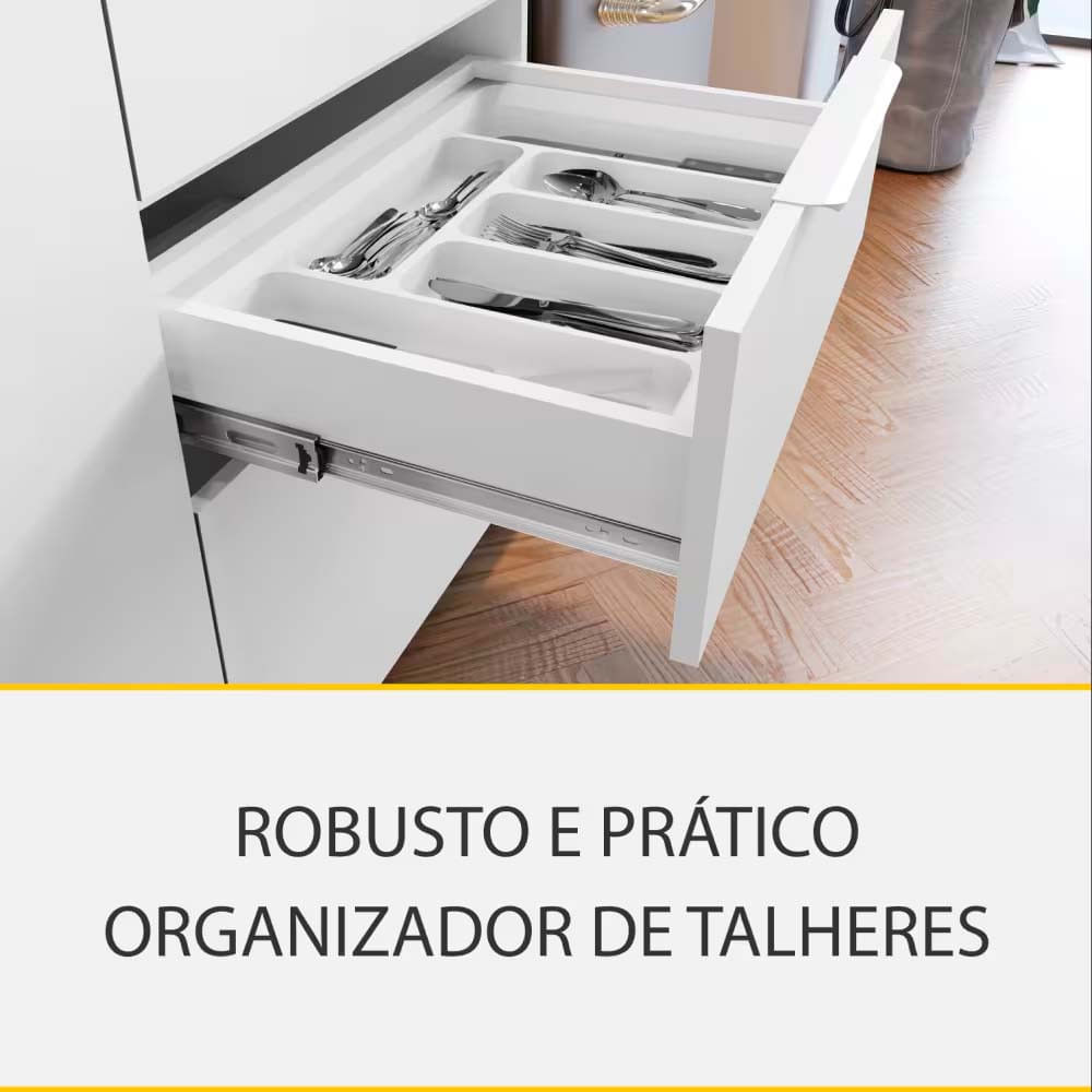 Cozinha Completa em MDF Nesher Paris Ripada 260 cm de Largura, 6 Portas, 6 Gavetas e 10 Prateleiras Branco com Nature
