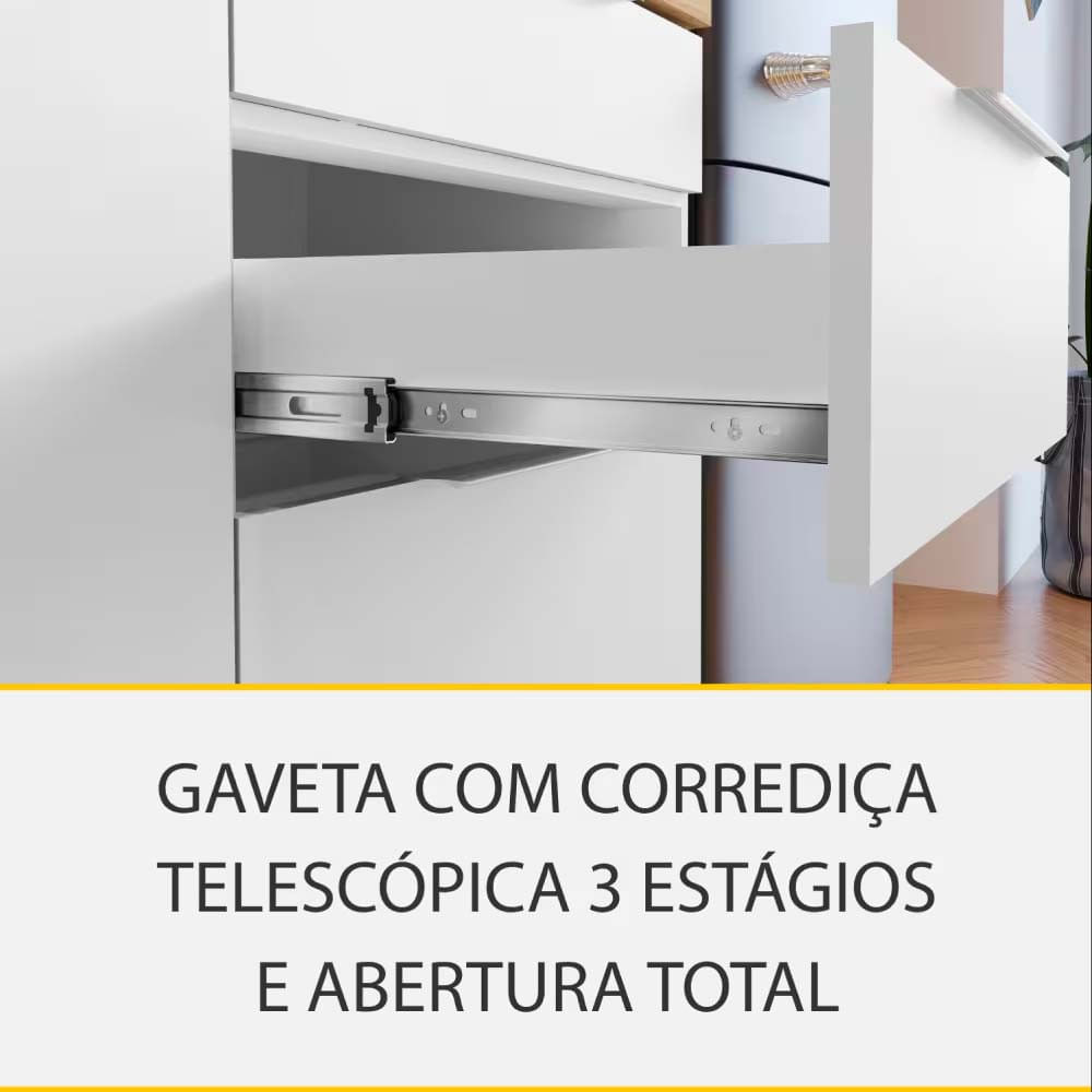 Cozinha Completa em MDF Nesher Paris Ripada 260 cm de Largura, 6 Portas, 6 Gavetas e 10 Prateleiras Branco com Nature