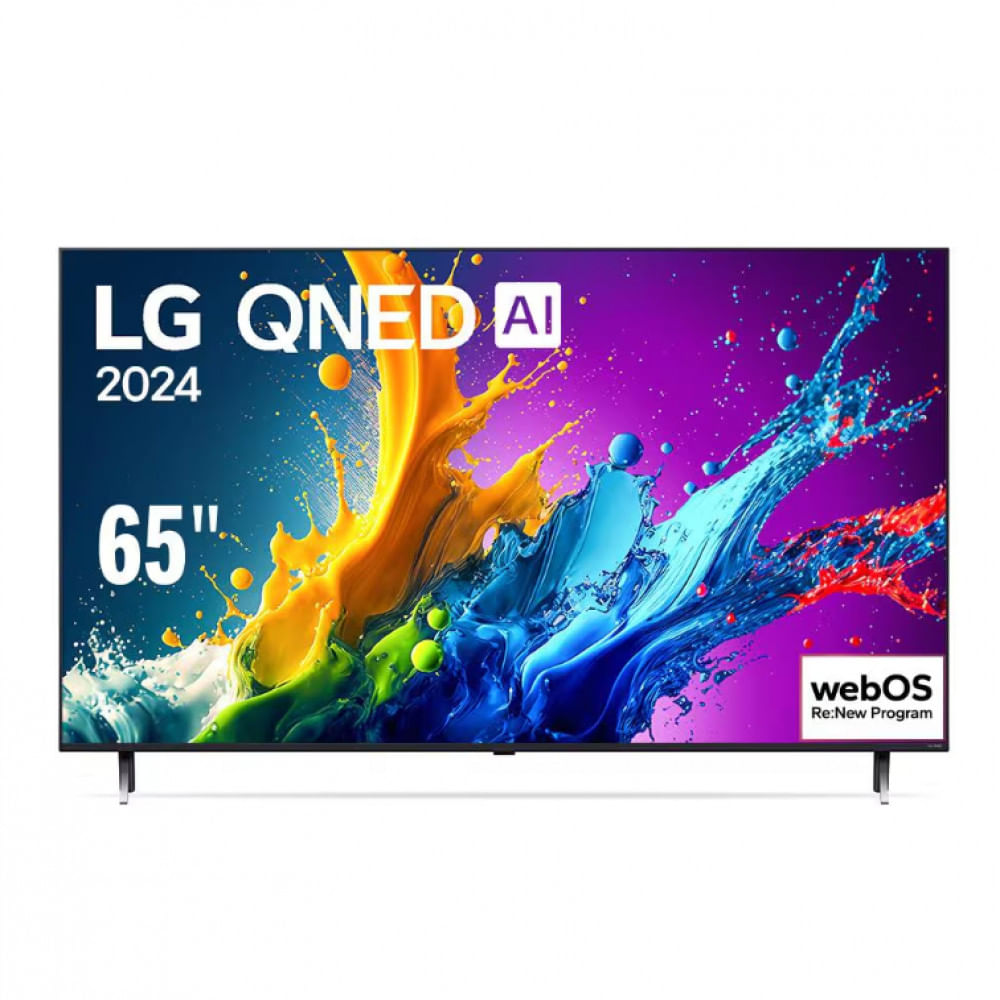 Smart TV 65 QNED 4K LG 65QNED80T com Processador AI a5 4K Ger71, webOS 24, AI Acoustic Tuning, Brilho IA, HDR10 Pro, Wi-fi e Local Dimming Preto / Bivolt