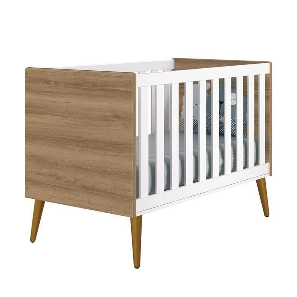 Berço Mini Cama Theo Retrô Branco Fosco/mezzo Com Pés Amadeirado - Reller Móveis Branco Fosco/mezzo