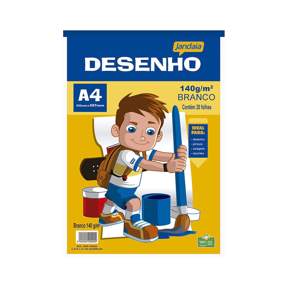 Bloco de Desenho Jandaia A4 Basic Art Branco 140g com 20 Folhas