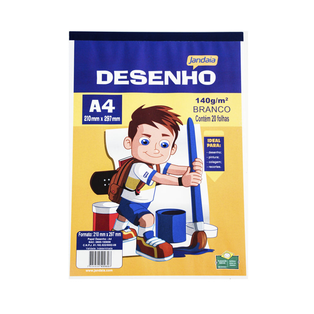 Bloco de Desenho Jandaia A4 Basic Art Branco 140g com 20 Folhas