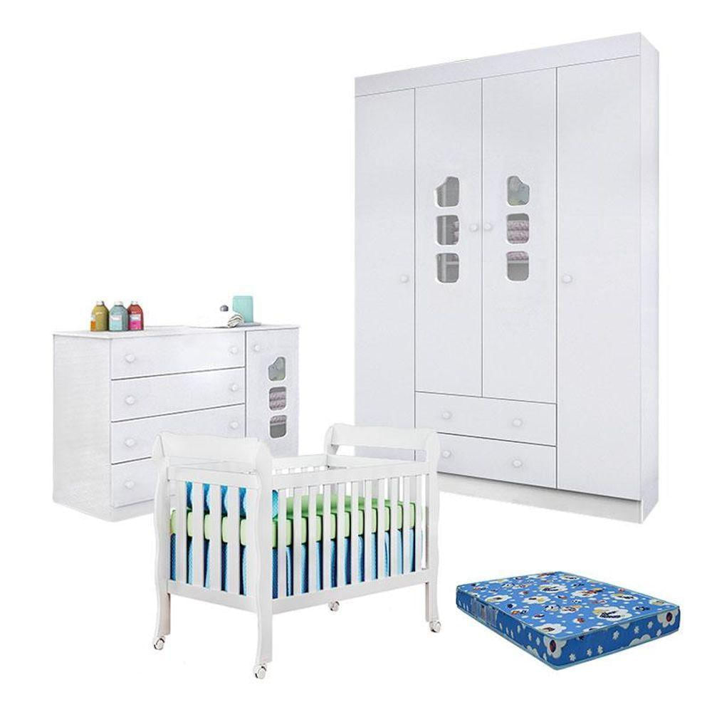 Quarto De Bebê Lívia Com Berço Lila Branco Brilho Com Colchão Ortobom Physical - Phoenix