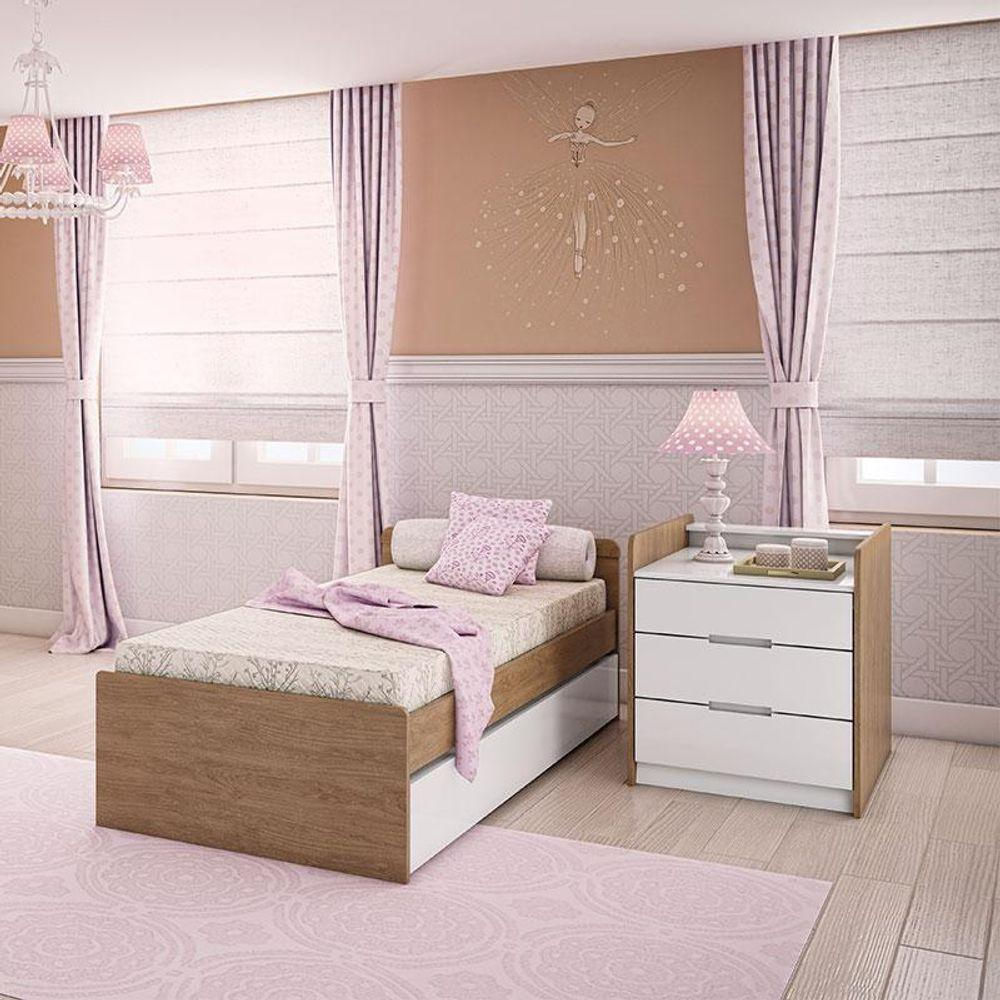 Quarto De Bebê Ariel 4 Portas Com Berço Americano Multifuncional Cléo Branco Acetinado Amadeirado